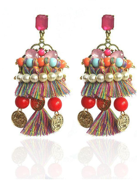 Bohemian Ethnic Style Colored Tassels Earrings
