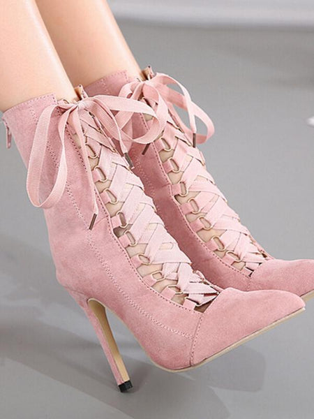 Solid Color Autumn High Heel Bandage Shoes