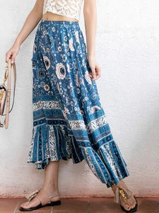 Blue Print High Waist Bohemia Skirt