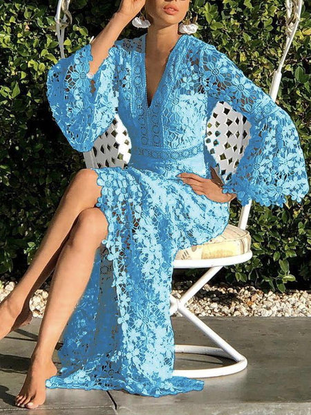 New Boho Women's Sexy Backless Slim Lace Big Swing Long Dress