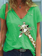 Load image into Gallery viewer, Women Simple Animal Printed V Neck Short Sleeve Tops