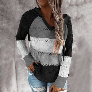 Street Fashion Autumn and Winter Knitted Hoodie Sweater Women Wear Long-sleeved Blouse