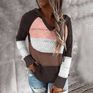 Street Fashion Autumn and Winter Knitted Hoodie Sweater Women Wear Long-sleeved Blouse