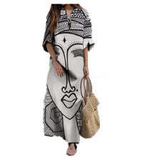Load image into Gallery viewer, Art Black and White Print Spring and Summer New Women&#39;s Fashion Face Print Loose Large Size Dress