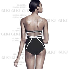 Load image into Gallery viewer, Classic Black&amp;White Plus Size Swimwear One Piece Swimsuit Women Summer Beach Vintage Retro High Waist Bathing Suit Swim Dress Beachwear Black