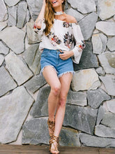 Load image into Gallery viewer, Fashion White Floral Off Shoulder Bohemia Blouse Shirt Tops