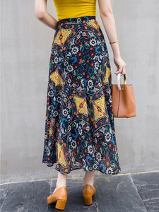 Beautiful Floral-Print Waist Beach Bohemia Skirt Bottoms