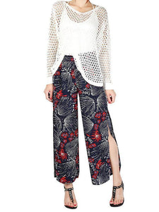 Pretty Chiffon Floral Split-side Wide Leg Long Pant