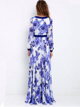 Load image into Gallery viewer, Floral Printed Deep V-neck Long Sleeves Maxi Dress