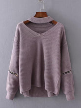 Load image into Gallery viewer, Solid Color V-neck Split Joint Zipper Sweater