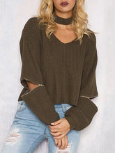 Load image into Gallery viewer, Solid Color V-neck Split Joint Zipper Sweater