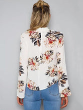 Load image into Gallery viewer, White Floral Print V-neck Blouse&amp;shirt Tops