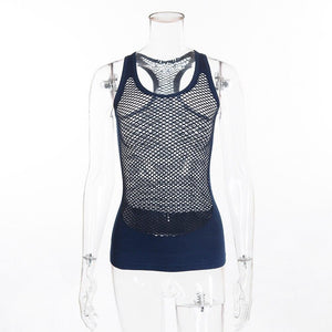 New Women blue Mesh Sports Running T-shirts Yoga Tanks Comfortable Loose Style Quick Dry Vest