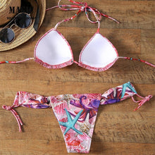 Load image into Gallery viewer, Women Low Waist Bandage Bikini Set Print Swimsuit