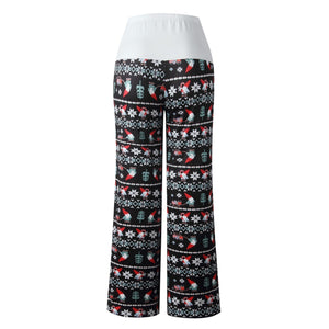 New Autumn Women Christmas Style Long Pants Vintage Print Casual Wide Leg Pants Streetwear Female Patchwork Loose Pant
