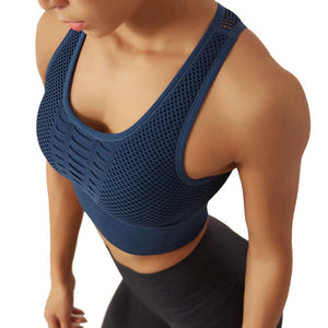 Seamless shockproof Sports Bra  Fitness Women Running Crop Tops Workout Padded Yoga Mesh breathable quick-drying underwear