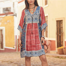 Load image into Gallery viewer, Women Summer Dress Boho Style Floral Print Chiffon Beach Mini Dress