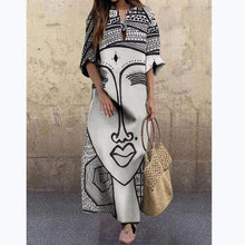 Load image into Gallery viewer, Art Black and White Print Spring and Summer New Women&#39;s Fashion Face Print Loose Large Size Dress
