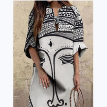 Load image into Gallery viewer, Art Black and White Print Spring and Summer New Women&#39;s Fashion Face Print Loose Large Size Dress