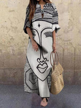 Load image into Gallery viewer, Art Black and White Print Spring and Summer New Women&#39;s Fashion Face Print Loose Large Size Dress