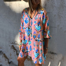 Load image into Gallery viewer, New Womens Casual Print V-Neck Short Sleeve Mini Dress