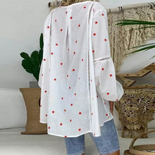 Load image into Gallery viewer, Women White Casual Lantern Long Sleeve Hollow Pentagram Printed Blouse Shirt
