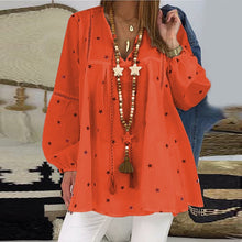 Load image into Gallery viewer, Women White Casual Lantern Long Sleeve Hollow Pentagram Printed Blouse Shirt