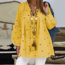 Load image into Gallery viewer, Women White Casual Lantern Long Sleeve Hollow Pentagram Printed Blouse Shirt