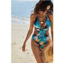 Load image into Gallery viewer, 2020 Women Summer Sexy Swimsuit Blue Print Cutout One Piece Jumpsuit