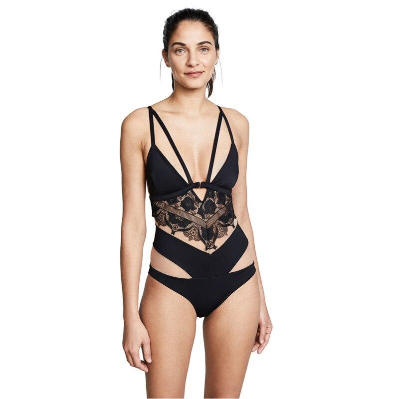 Solid Color Sexy One Piece Swimsuit Women Lace Swimwear Push Up Monokini Bathing Suits Summer Beach Hollow Bodysuits Swimming Suit
