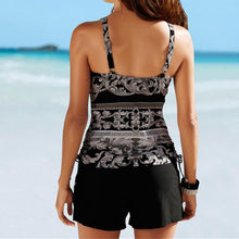 Load image into Gallery viewer, Two Piece Swimwear Women Plus Size Tankini Swimsuits with Shorts V neck Tankinis Set Swim Wear Black Print Bathing Suit 2XL