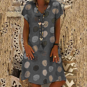 Fashion Multicolor Polka Dot V-neck Spliced Midi Dress