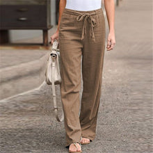 Load image into Gallery viewer, Women Pants Fashion Linen Cotton Solid Elastic Waist Trousers Female Plus Size Ankle-length Trousers Summer Casual Pants