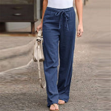 Load image into Gallery viewer, Women Pants Fashion Linen Cotton Solid Elastic Waist Trousers Female Plus Size Ankle-length Trousers Summer Casual Pants