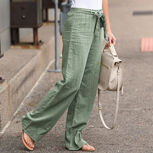 Women Pants Fashion Linen Cotton Solid Elastic Waist Trousers Female Plus Size Ankle-length Trousers Summer Casual Pants