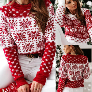 New Christmas Knitted Sweater For Women Snowflake Long Sleeve Knitted Sweater For Women