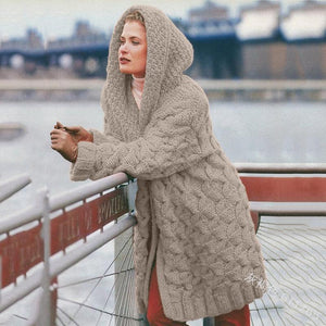 Cardigan Women's Hemp Knitting Thickened Versatile Hooded Sweater Cardigan
