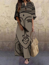 Load image into Gallery viewer, Art Black and White Print Spring and Summer New Women&#39;s Fashion Face Print Loose Large Size Dress