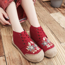 Load image into Gallery viewer, New national style women&#39;s shoes, front lace up, middle upper, casual women&#39;s short boots, thick bottomed round head embroidered shoes