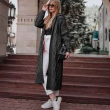 Load image into Gallery viewer, Autumn/winter Solid-colored Hooded Long Cardigan Sweater Hemp Sweater