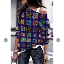 Load image into Gallery viewer, Women's foreign trade popular loose long sleeve Pullover slant collar printed T-shirt