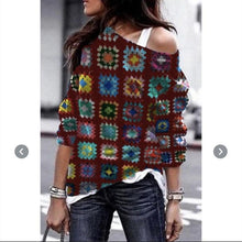 Load image into Gallery viewer, Women's foreign trade popular loose long sleeve Pullover slant collar printed T-shirt