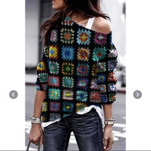 Load image into Gallery viewer, Women's foreign trade popular loose long sleeve Pullover slant collar printed T-shirt