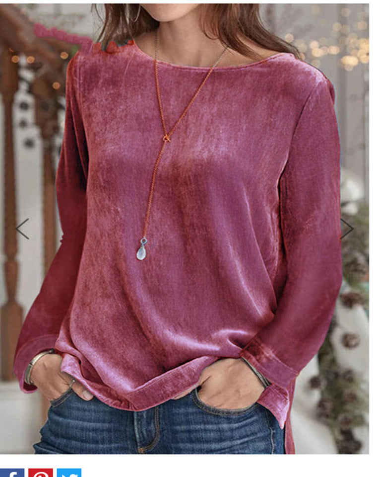 Autumn and winter fashion new women's solid color casual crewneck pullover velvet sweatshirt