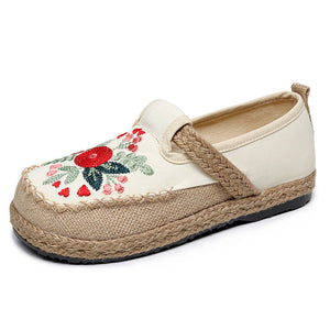 New Ethnic Style Cloth Shoes Retro Embroidered Cotton Linen Shoes Low-cut Flat-heeled Embroidered Shoes