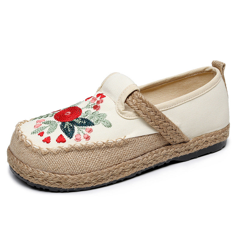 New Ethnic Style Cloth Shoes Retro Embroidered Cotton Linen Shoes Low-cut Flat-heeled Embroidered Shoes