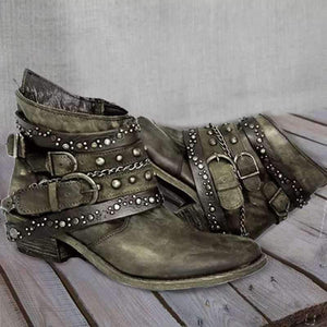 Autumn and winter thick heel large size belt short tube single boot female.