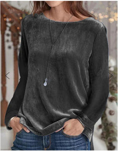 Autumn and winter fashion new women's solid color casual crewneck pullover velvet sweatshirt