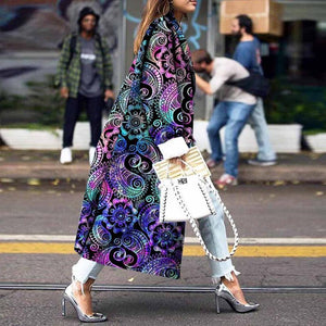 Long-sleeved printed double-row button-down jacket with long-sleeved cashew blossom windshield
