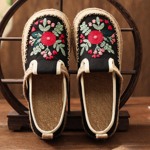 New Ethnic Style Cloth Shoes Retro Embroidered Cotton Linen Shoes Low-cut Flat-heeled Embroidered Shoes